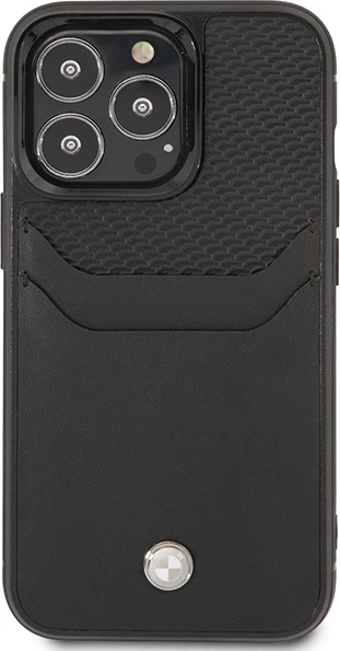 Ovitek za telefon za iPhone 14 Pro Max 6,7", pravo usnje, žep za kartice, črn - BMW BMHCP14X22RSEPK