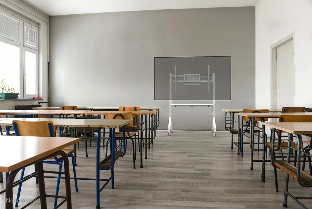 Mobilna multimedijska voziček za TV 55-86", Neomounts FL50-525WH1, jeklo, bel, nastavljiva višina