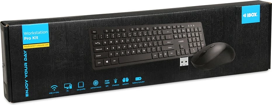 Brezžični set tipkovnice in miške iBOX Workstation Pro Kit IKM5010W, črn