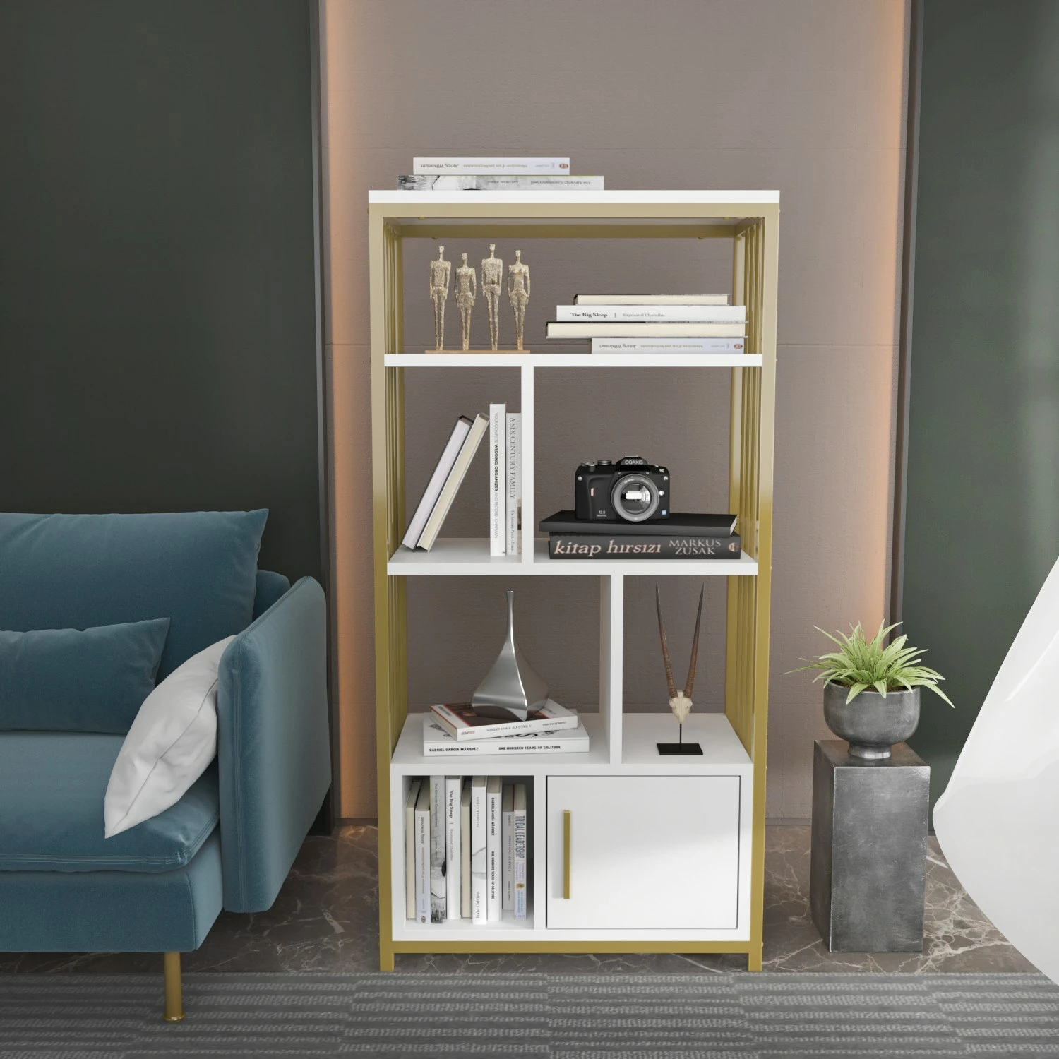 Knjižni regal Valero Hanah Home, bel in zlat