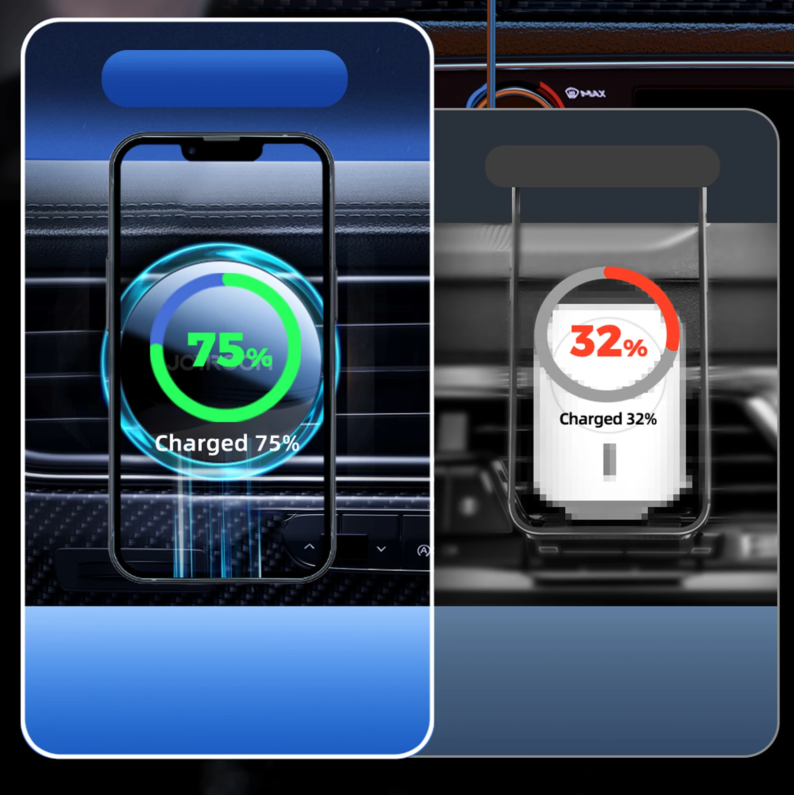 Avtomobilski nosilec z brezžičnim polnjenjem 15W (MagSafe), Joyroom JR-ZS291, za zračni rešetko, 360° vrtenje, s kablom USB-A na USB-C, srebrn