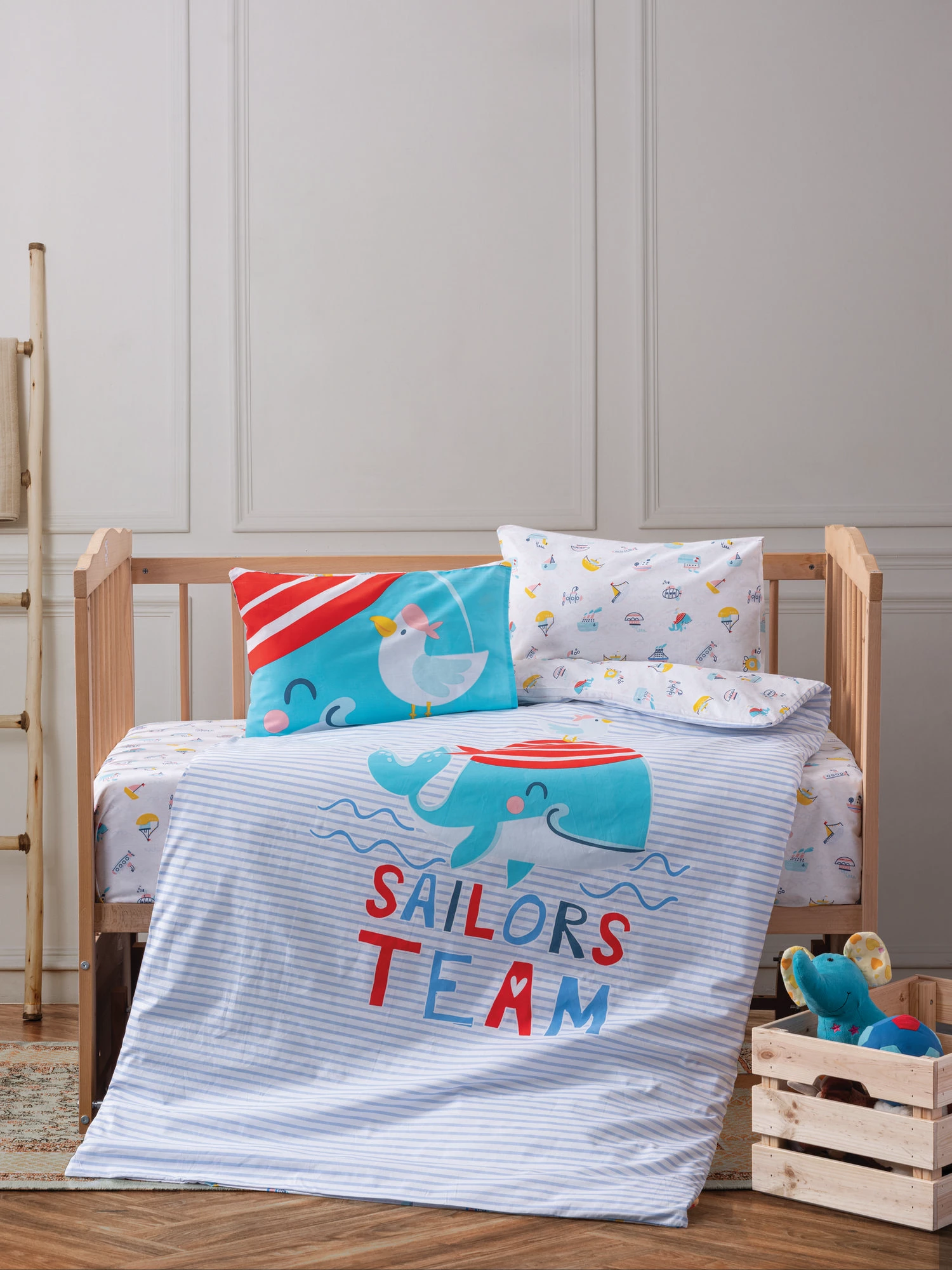 Set posteljnine Ranforce za otroško posteljico, L'essentiel Sailor - moder