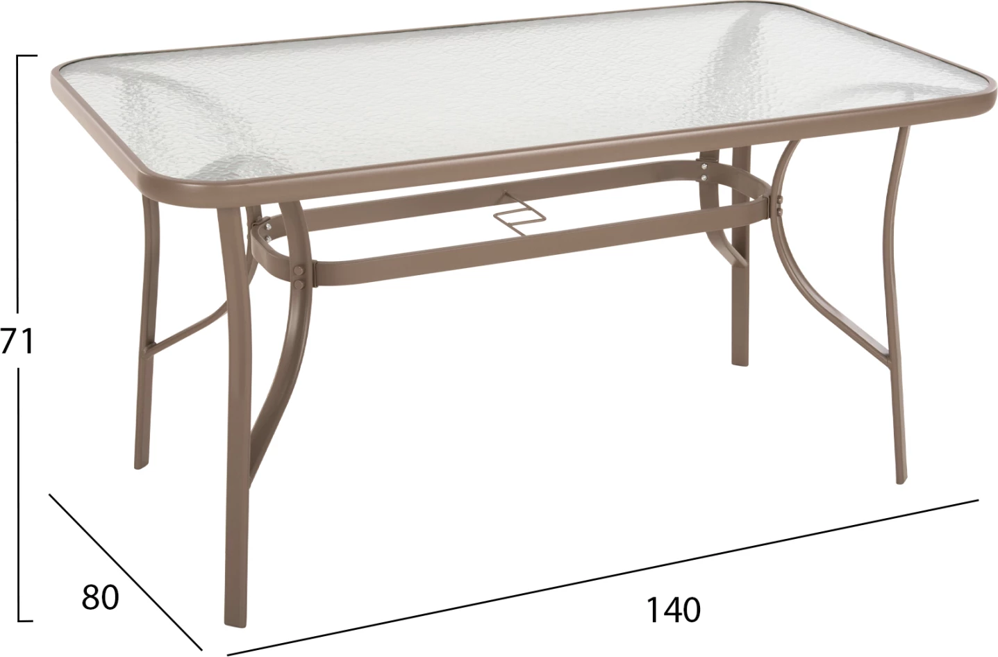 Miza BRUNO FH5106.04 kovinska v barvi šampanjca s kaljenim steklenim vrhom 140Χ80Χ71Hcm
