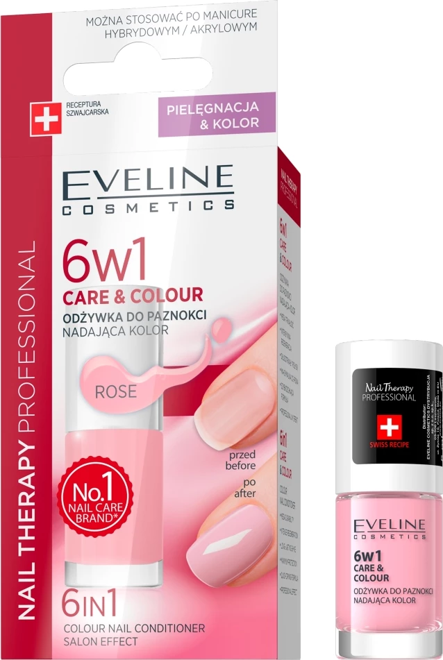 Kondicionir za nohte z barvo Eveline Cosmetics 6w1 Care&Colour Rose 5 ml
