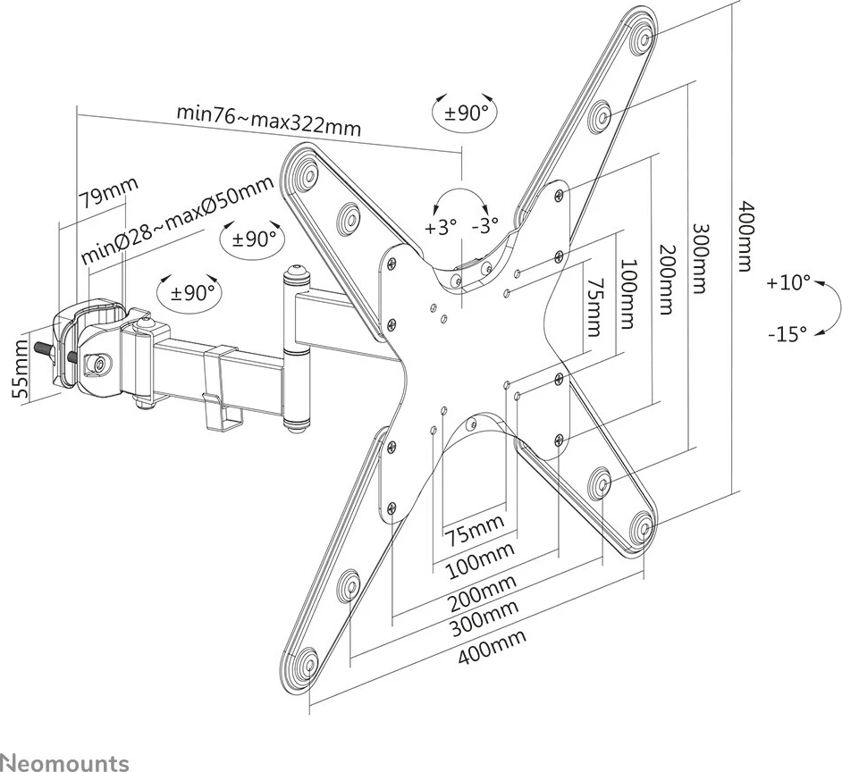 Poln gibljiv nosilec za TV 32–55 in, VESA 400x400, Neomounts FL40-450BL14, črn