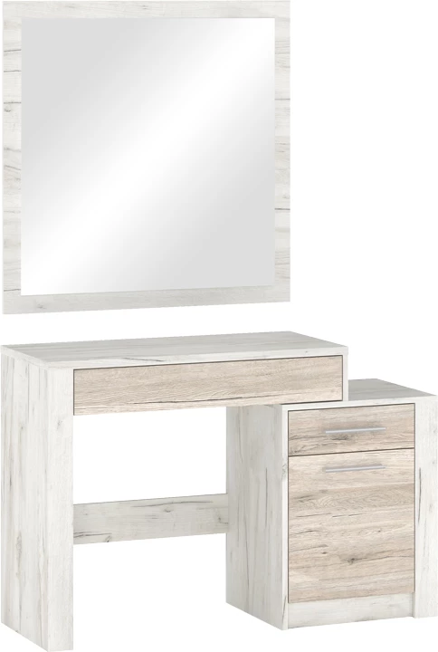 Miza za ličenje z ogledalom Neruda, antično bela hrast, 114,5x39,5x76 cm