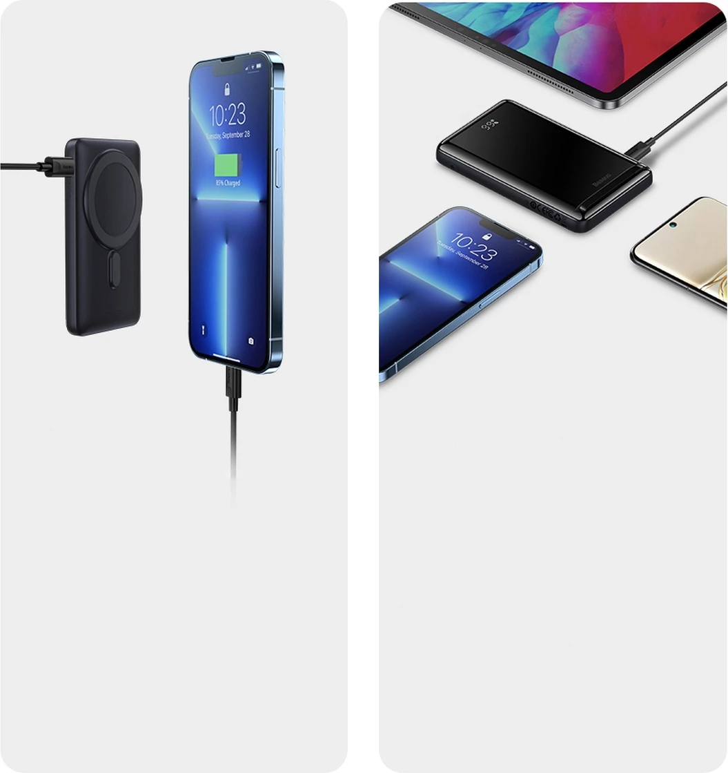 Powerbank Baseus Magnetic Bracket PPCX000203, 10000 mAh, MagSafe, 20 W, z USB-C kablom 0,5 m, temno modra