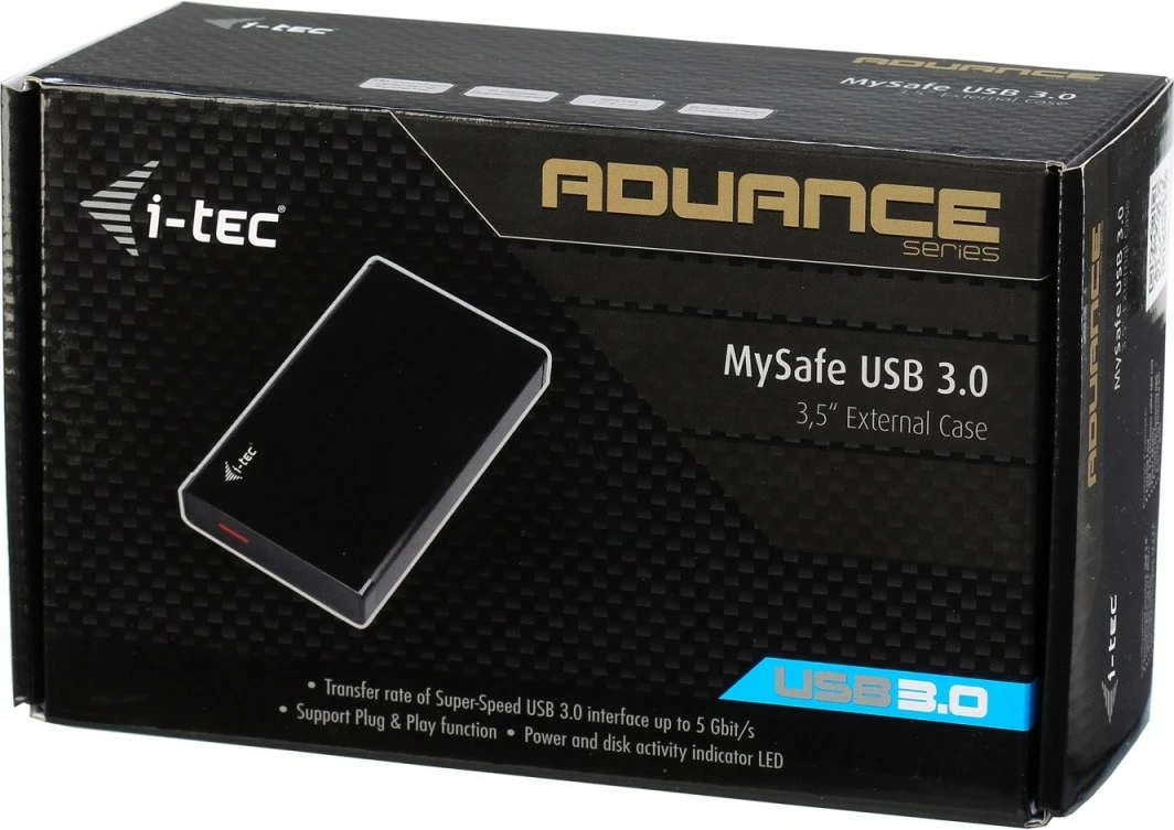 Računalniško ohišje za zunanje HDD/SSD 3,5", USB 3.0, aluminij, črno, i-tec MYSAFE35U401