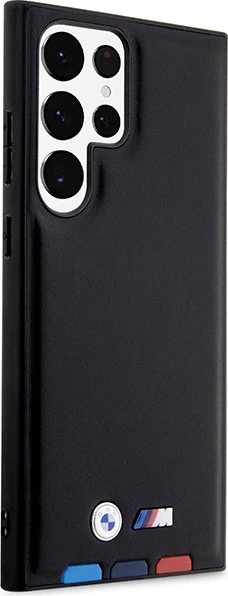 Usnjen ovitek z odtisom Tricolor BMW za Samsung Galaxy S23 Ultra, črn