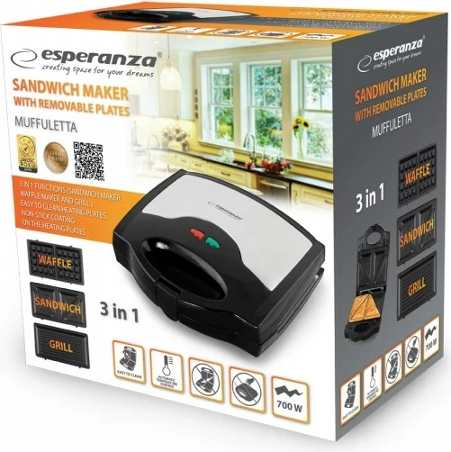 Toster 3 v 1, 700 W, črn/siv Esperanza EKT005