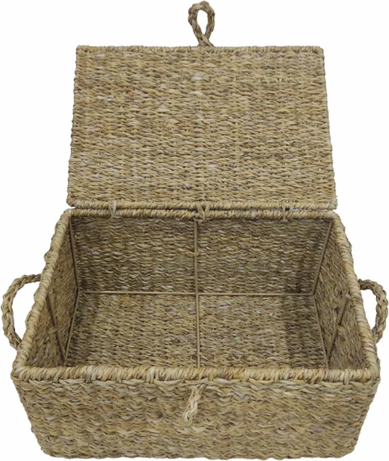 Set škatel z pokrovom, 3 kosi, morska trava, železo, 50x34x25 cm ALMAR