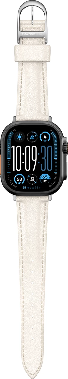 Usnjen pašček za Apple Watch AmazingThing Class Band, 45/46/49 mm, svetlo bež