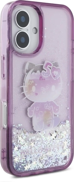 Ovitek za telefon Liquid Glitter 50. obletnica Hello Kitty za iPhone 16, vijoličen