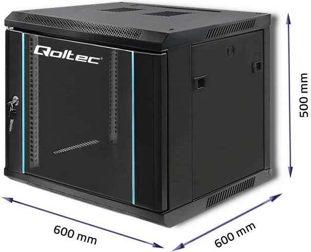 Računalniško ohišje Rack 19-inč, 9U, za montažo na steno, 600 x 500 x 600 mm, črno, Qoltec