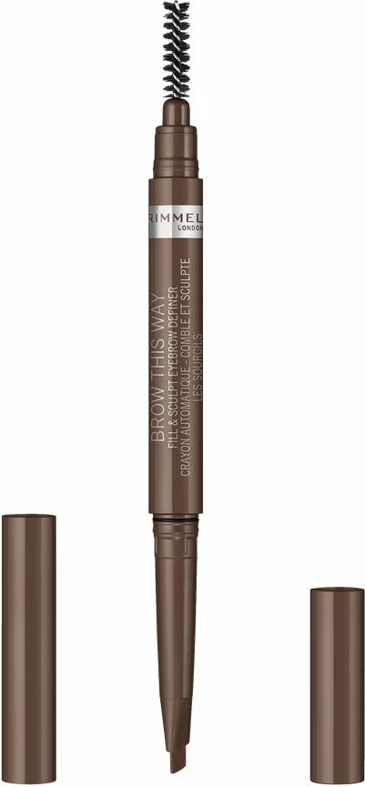 Ličilo za obrvi Rimmel Brow This Way Fill & Sculpt samodejni svinčnik za obrvi 002 Medium Brown 0,25 g
