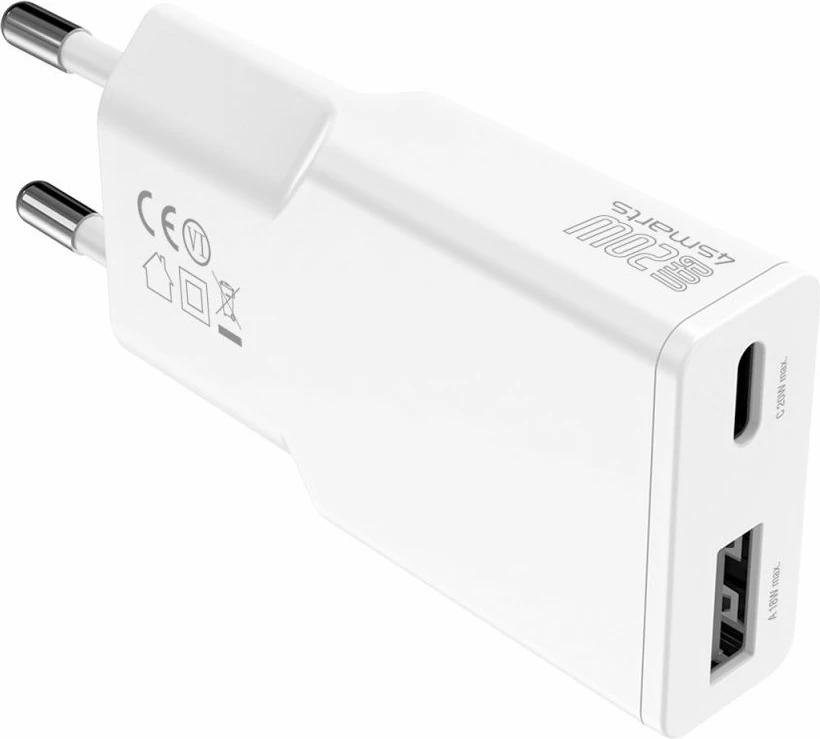 Hitri polnilec 4smarts 541122, 20 W, GaN, USB-C in USB-A, bel