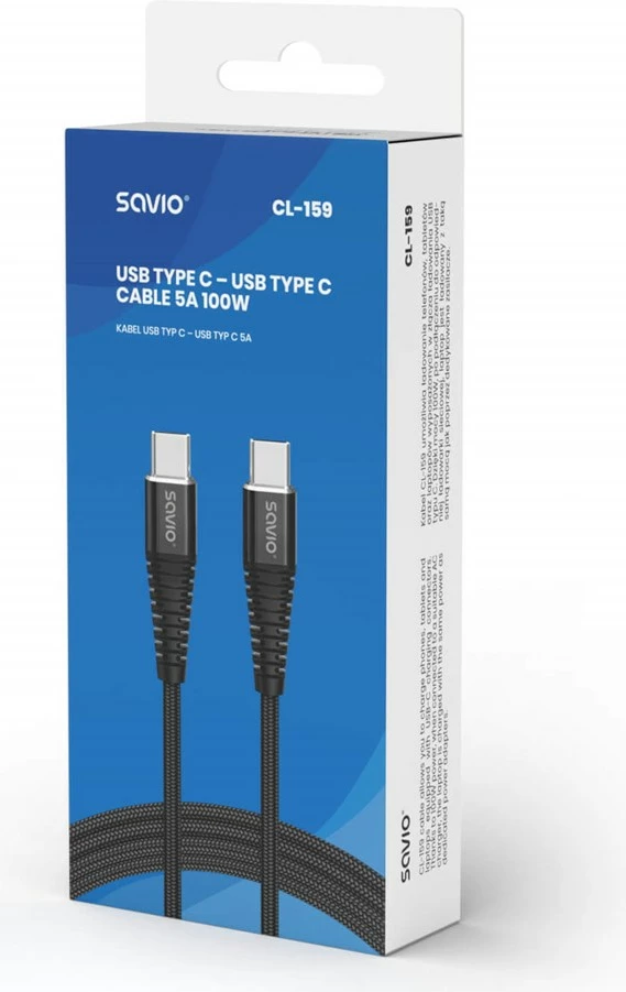 Kabel USB-C Savio, 1 m, črn