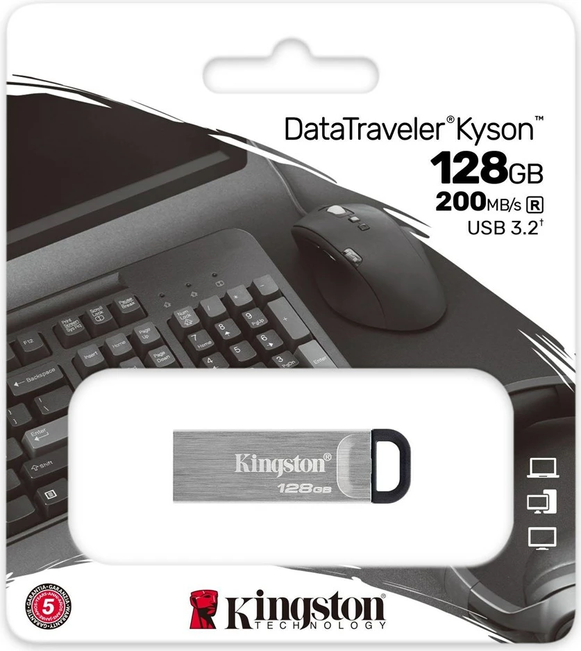 Prenosna USB ključka DataTraveler Kyson 128 GB, Kingston, USB Type-A 3.2, srebrna