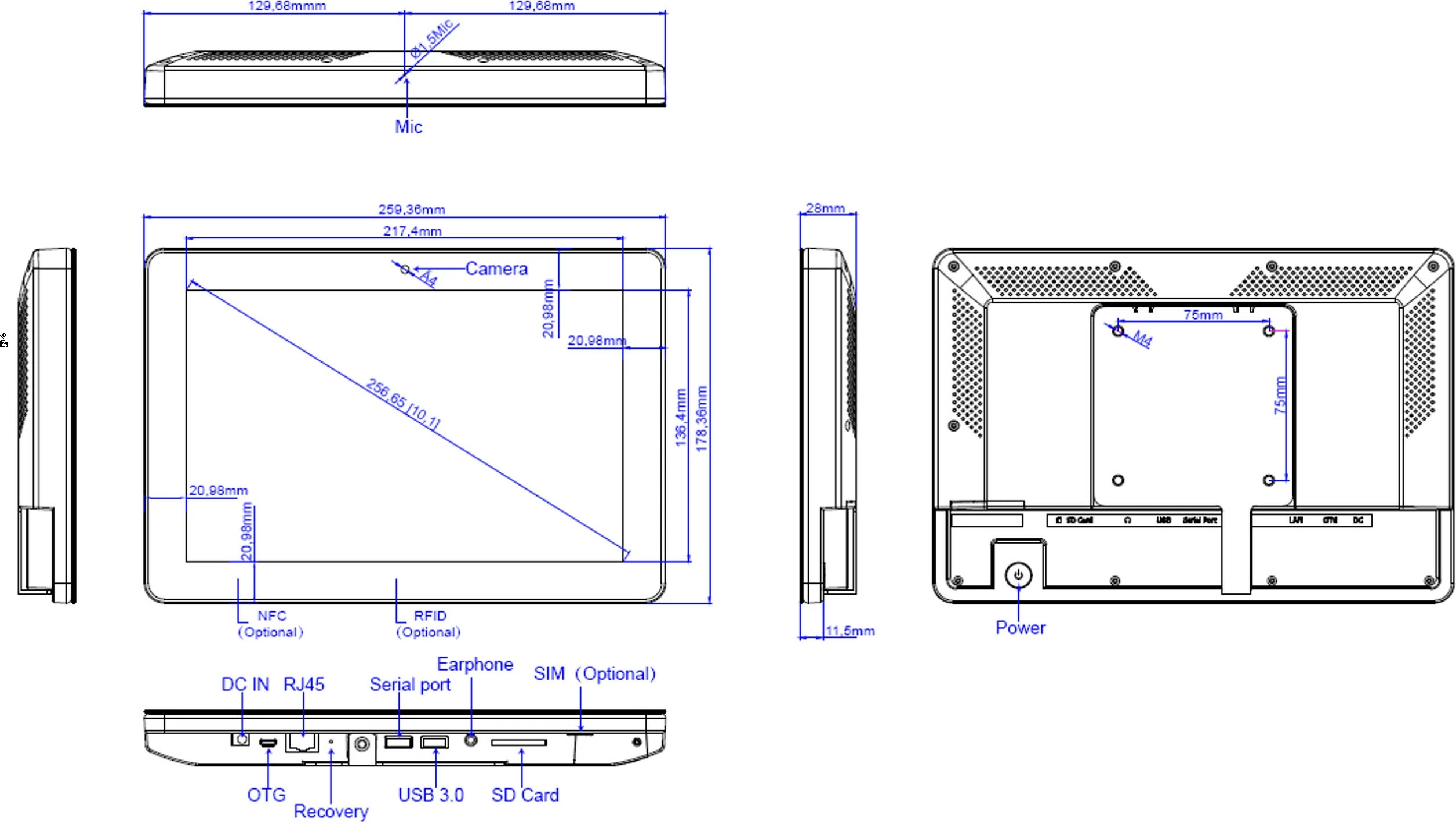 Tablet za upravljanje sejnih sob, ALLNET 10 Zoll, Android 11, NFC/RFID, črn