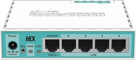 Kompakten usmerjevalnik MikroTik RB750GR3, Ethernet WAN, Gigabit Ethernet, turkizna, bela