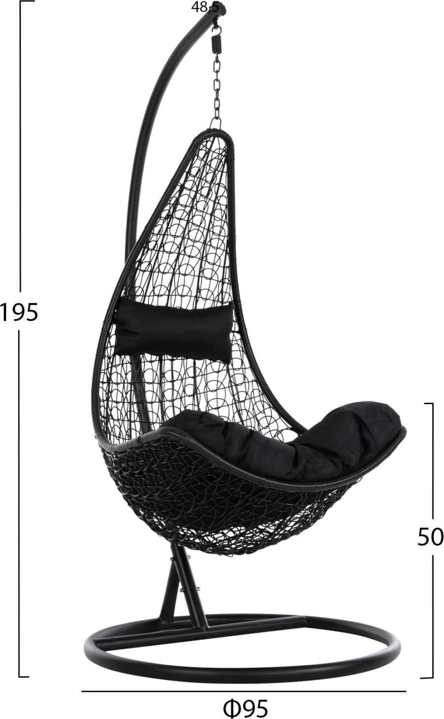 Viseče gnezdo MILLIE FH5996.02 kovinsko-sintetični ratan in blazine v črni barvi Φ95x195Hcm