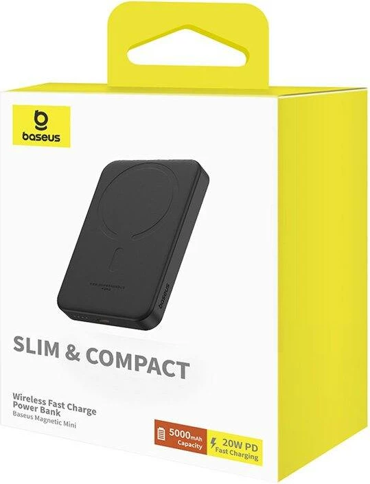 Magnetni mini powerbank 5000 mAh, 20W, USB-C, Baseus, črn