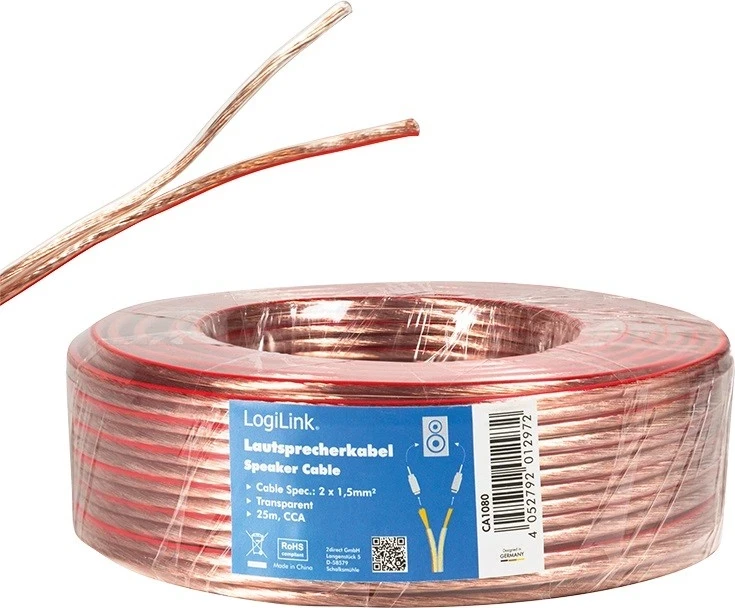 Kabel za namestitev zvočnikov Logilink, prozoren