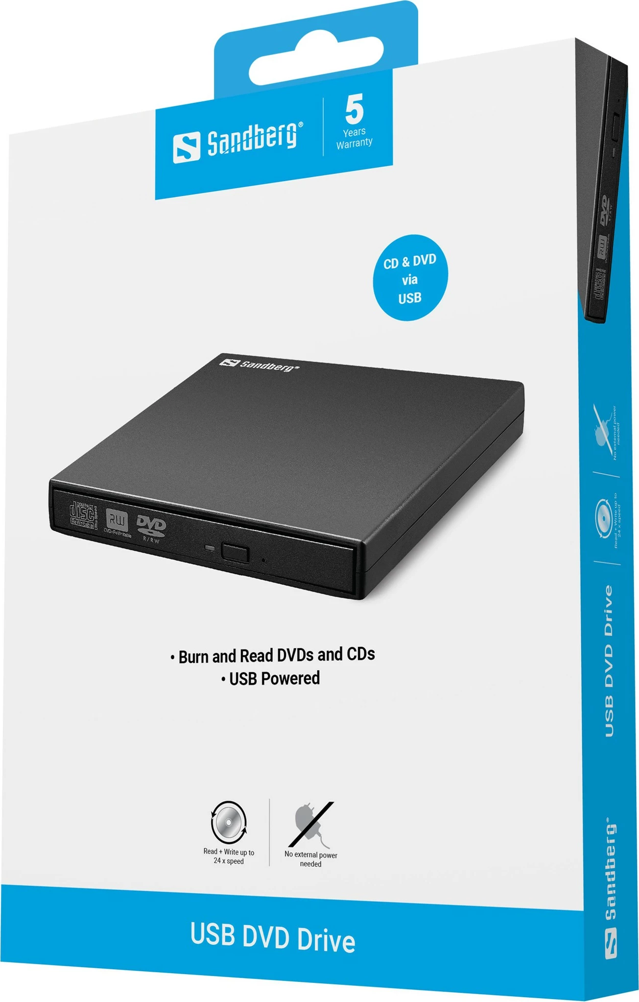 Zunanji DVD zapisovalnik Sandberg USB Mini, DVD Super Multi, USB 2.0, črn