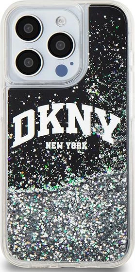 Ovitek za telefon z tekočimi bleščicami in velikim logotipom DKNY za iPhone 14 Pro, črn