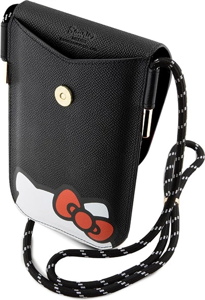 Ovitek za telefon Hello Kitty Leather Hiding Kitty Cord, črn