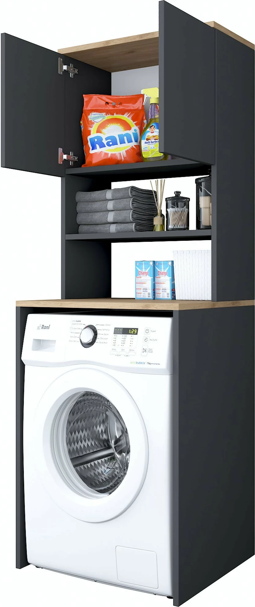 Omara za pralni stroj, barva oreh in antracit, Hanah Home KD101 - 2674