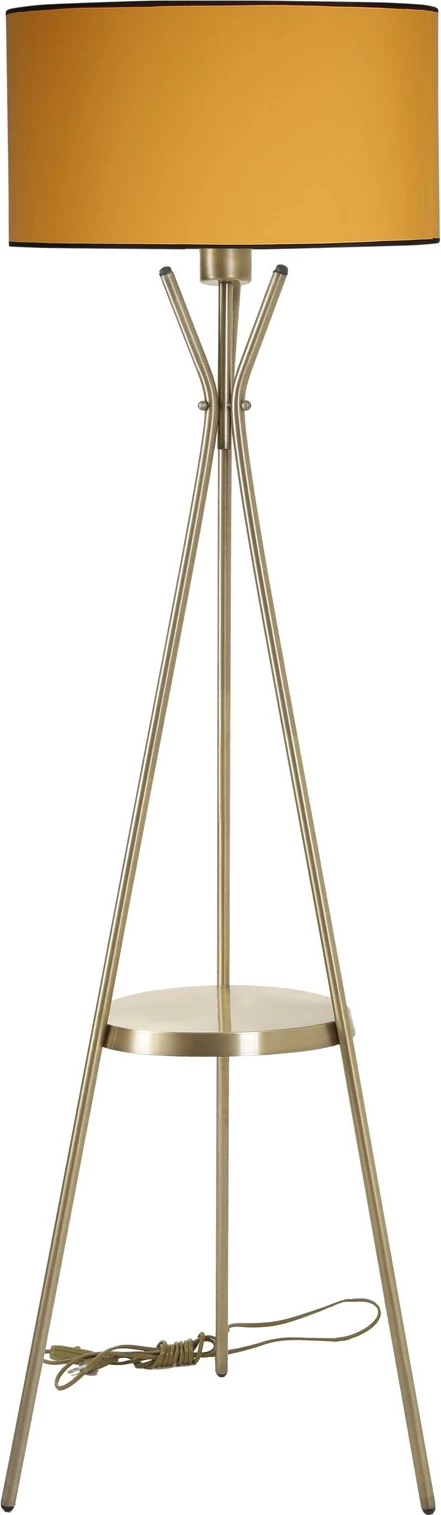 Stojalna svetilka, gorčična, z majhno polico, valjast abažur Opviq