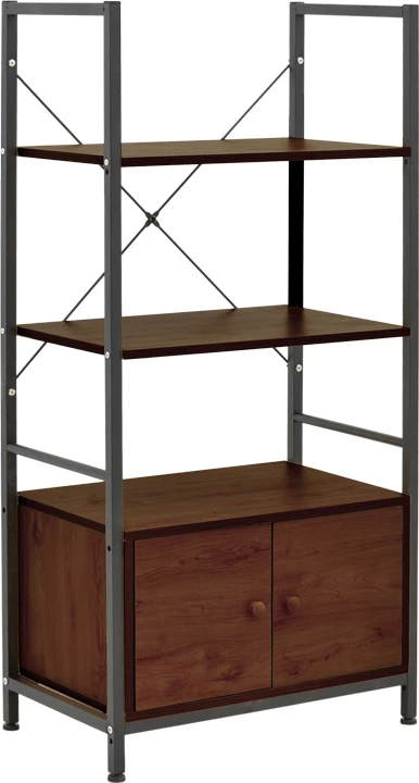 Stojalo s policami in omarico Kuili, črna kovina, MDF orehov odtenek, 60x36x121 cm