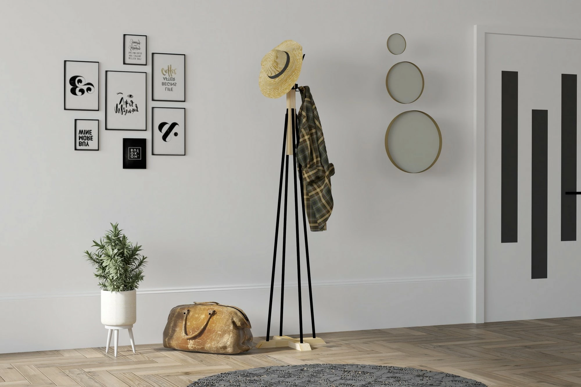 Stenska obešalna enota za plašče Hanah Home Foley, hrast/črna