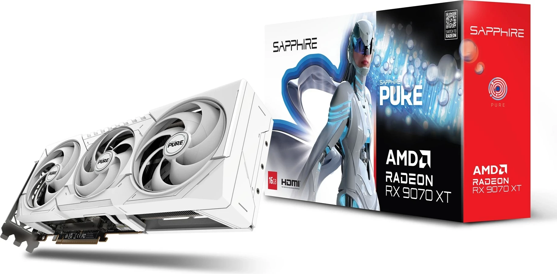 Grafična kartica Sapphire PURE Radeon RX 9070 XT, 16 GB GDDR6, bela