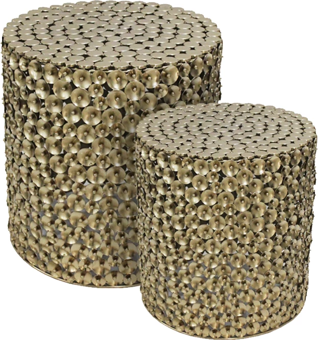 Set okroglih kavnih miz Poppy, 2 kosa, antik zlata barva, 44x44x46,5