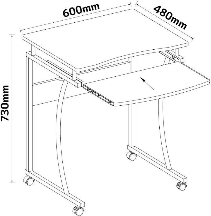 Računalniška miza 60x48 cm s izvlečnim predalom za tipkovnico Techly ICA-TB 131B, črna