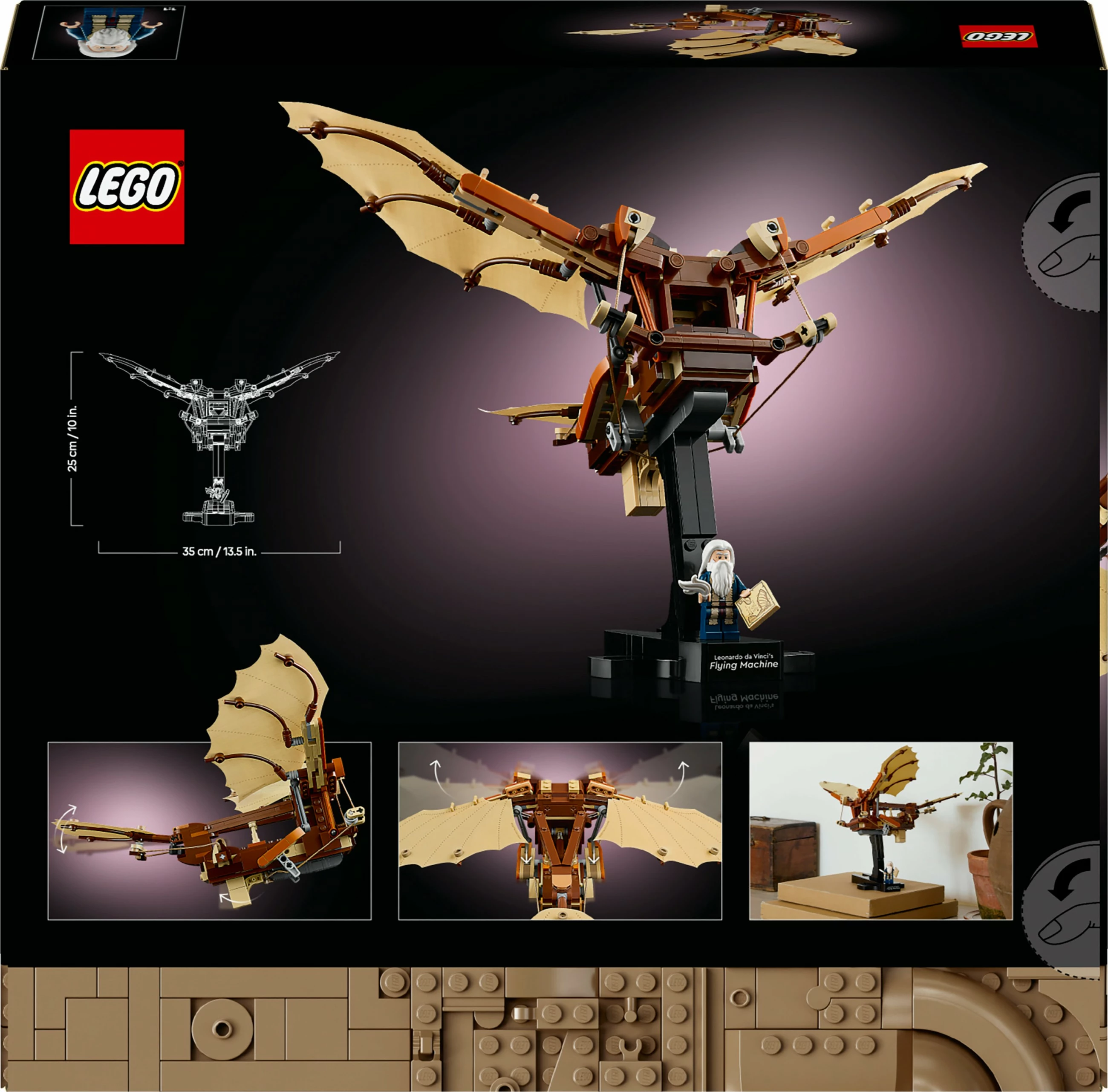 Model zgodovinske leteče naprave Leonardo da Vinci, LEGO set, 493 delov, večbarven
