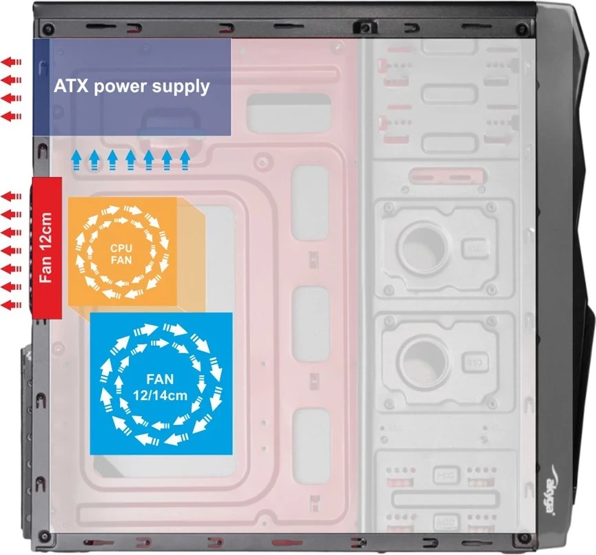 Kompjuterska kaseta Akyga AK995BK, PC ATX, črna