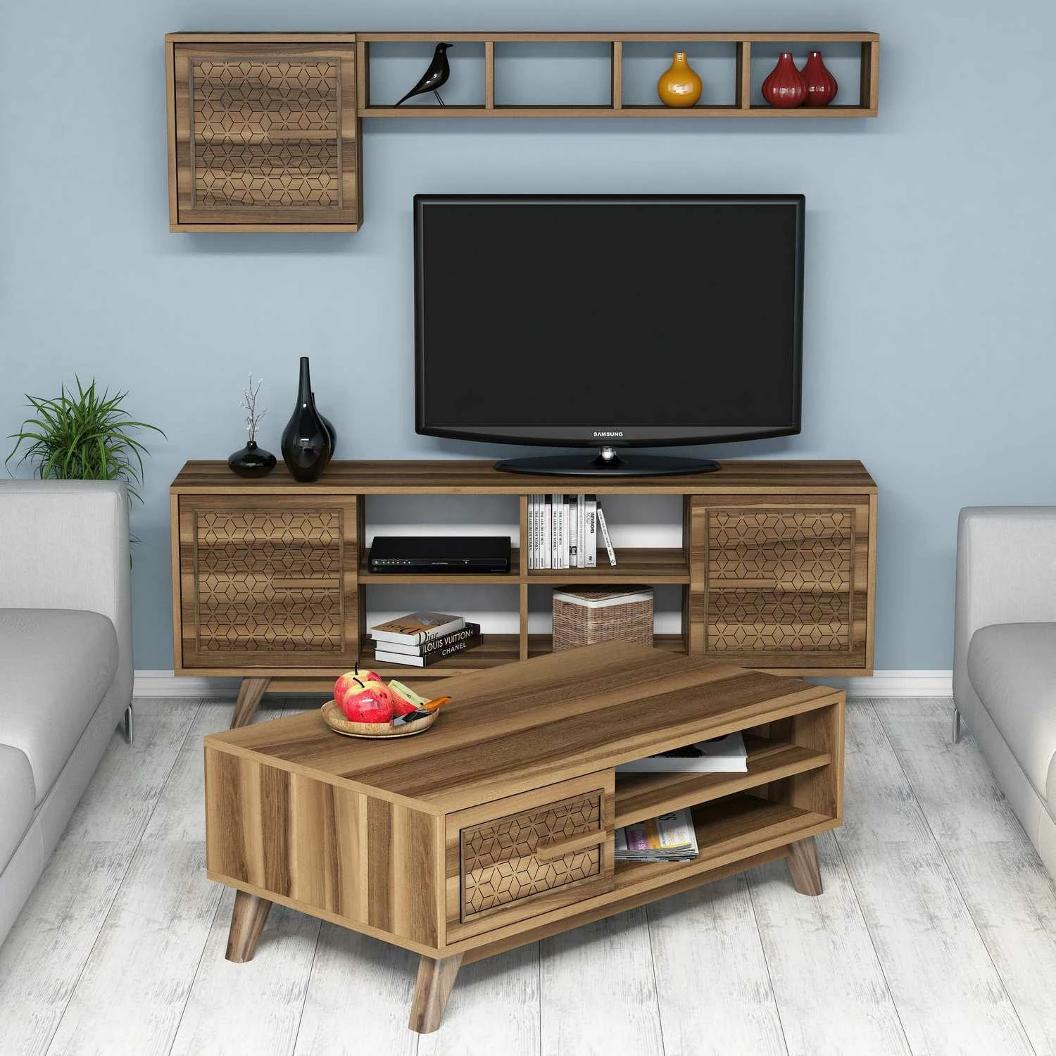 Set pohištva za dnevno sobo, oreh, Ayla, Hanah Home