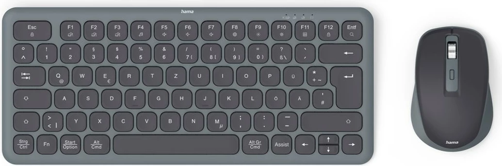 Kompakten brezžični komplet tipkovnice in miške Hama WKM-500, USB/Bluetooth, črno/siv