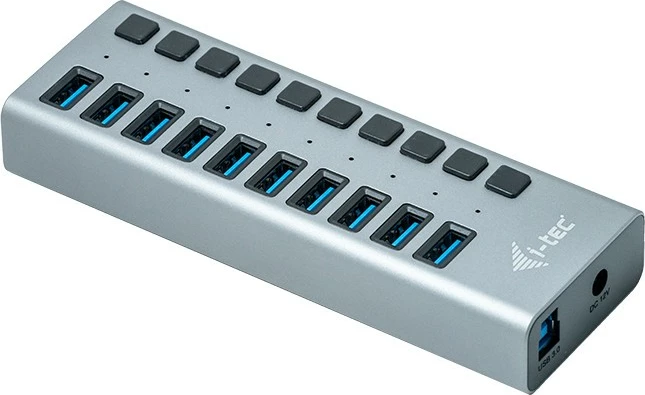 USB-hub z 10 vrati, 48 W, USB 3.0, siva — I-Tec