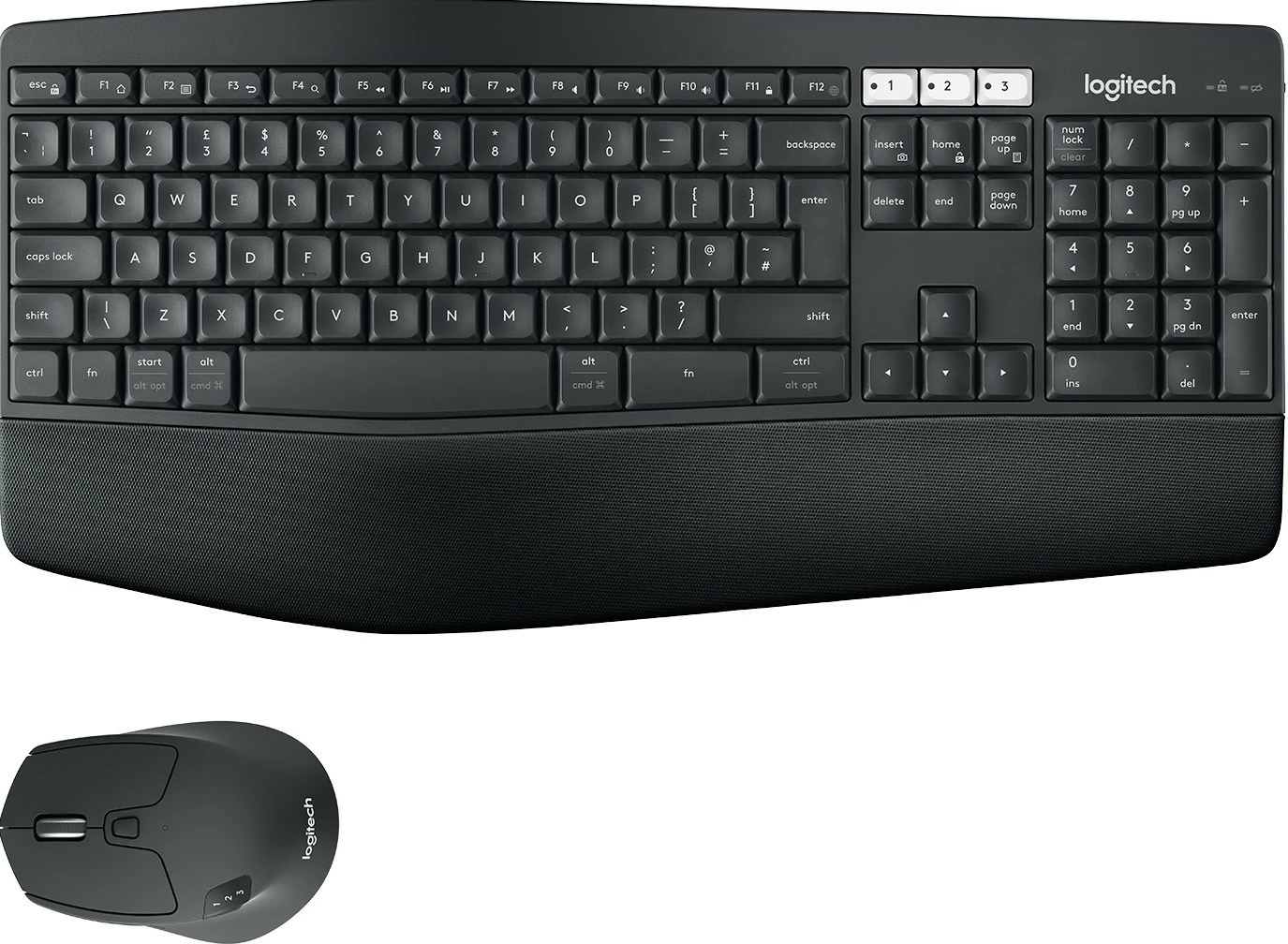 Brezžična tipkovnica in miška Logitech MK850 Performance, tipkovnica polne velikosti (100%), RF Wireless + Bluetooth, QWERTZ, črna