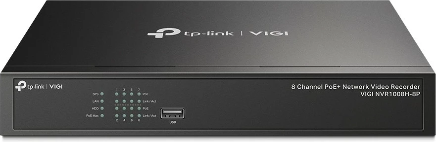 Omrežni video snemalnik TP-LINK VIGI NVR1008H-8P, 8 kanalov, PoE+, H.265+, črn
