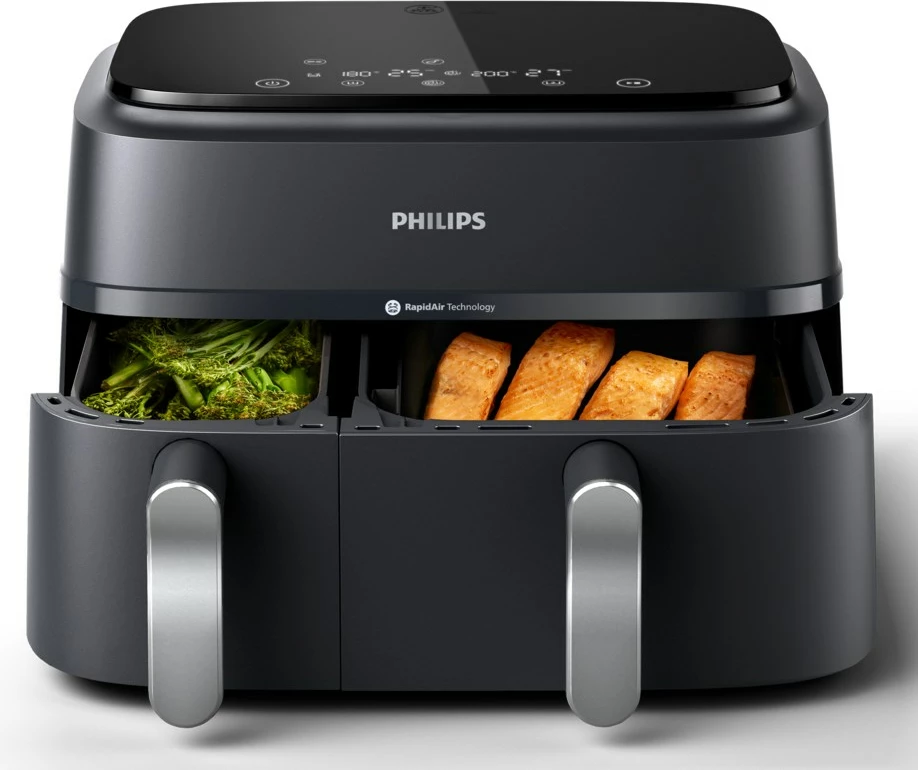 Friteznik na vroč zrak Philips 3000 NA351/00, Dual Basket, srebrn