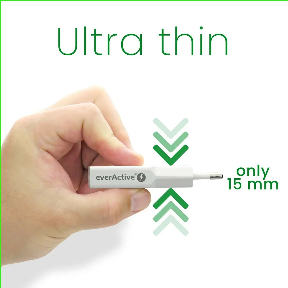 Stenski polnilnik GaN PD 30W, 2x USB-C, super tanek, bel, everActive SC-385Q