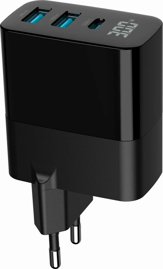 Univerzalni polnilec z LCD zaslonom Gembird TA-UC-PDQC30LCD-BK-02, 30W, črn