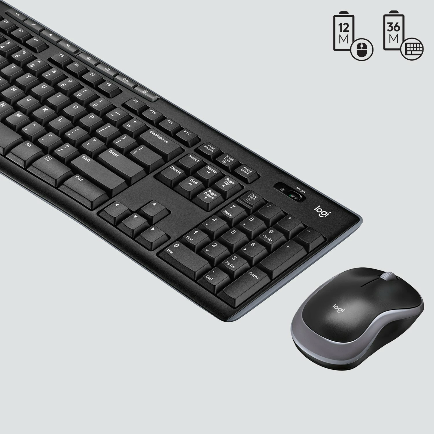 Brezžični komplet tipkovnice in miške Logitech MK270, polne velikosti, USB, QWERTY, vključen miš, črn