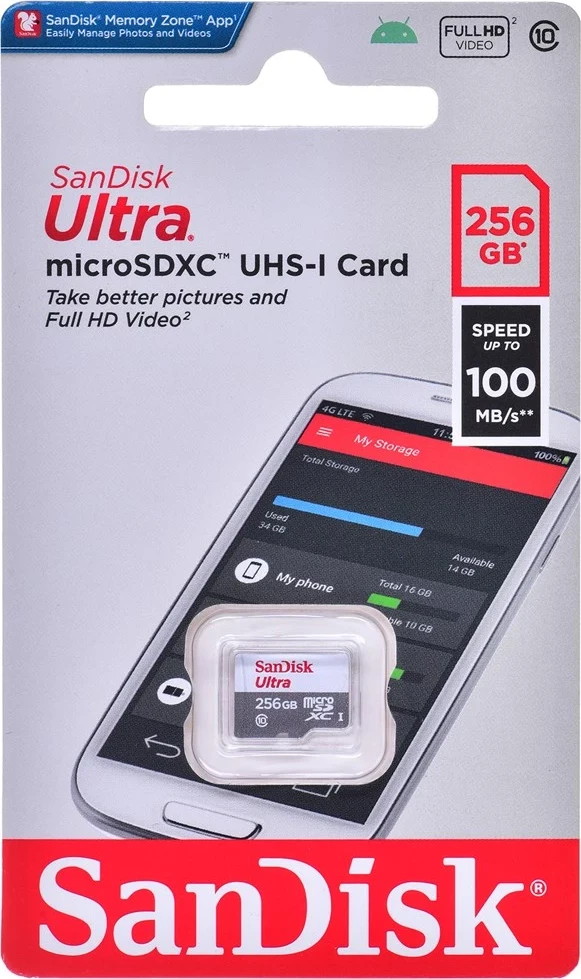 Kartica za shranjevanje SanDisk Ultra 256 GB MicroSDXC UHS-I Class 10, siva