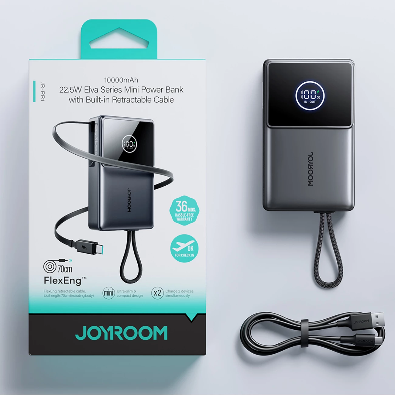 Prenosna baterija Joyroom JR-PR1, 10000 mAh, s priključnim kablom USB-C, 22.5W, črna
